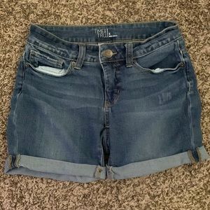 Blue mid rise jean shorts